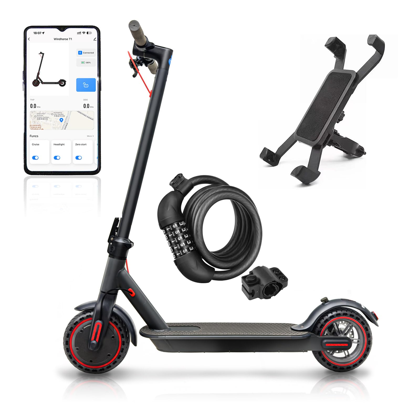 LOFIR 8.5" Aluminum Alloy Folding Electric Scooter Connectivity App Legal for Road Including Lock Function Load