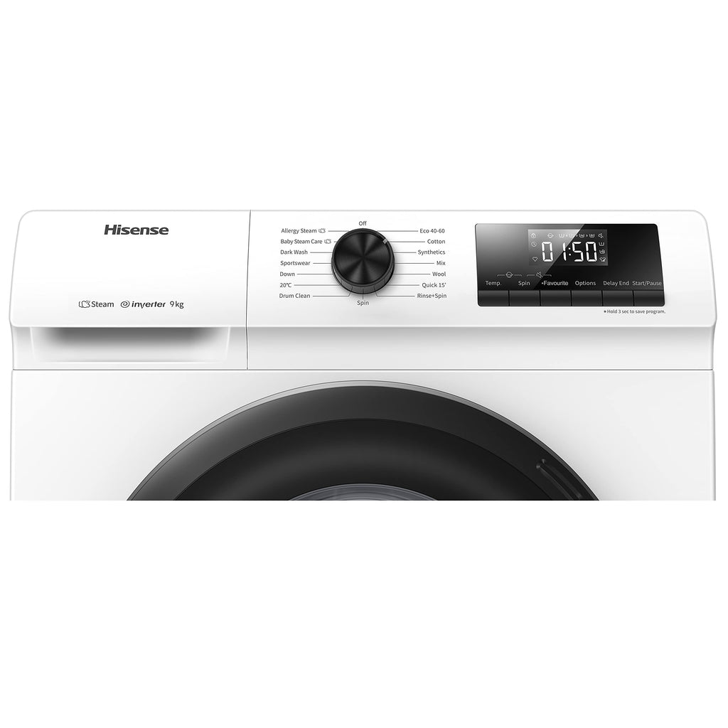 Hisense-WFQP9014EVM-Freestanding-9 KG-Front Load Washing Durable Inverter Machine-Steam Wash-Quick