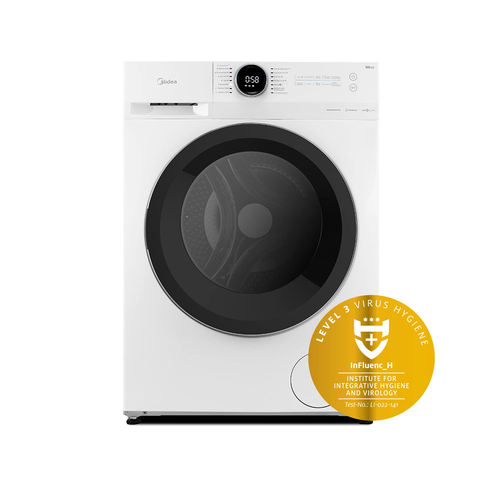 Midea MF200W70B/E Freestanding Washing Machine, BLDC Motor, Bright LED Display, Health Guard, Steam