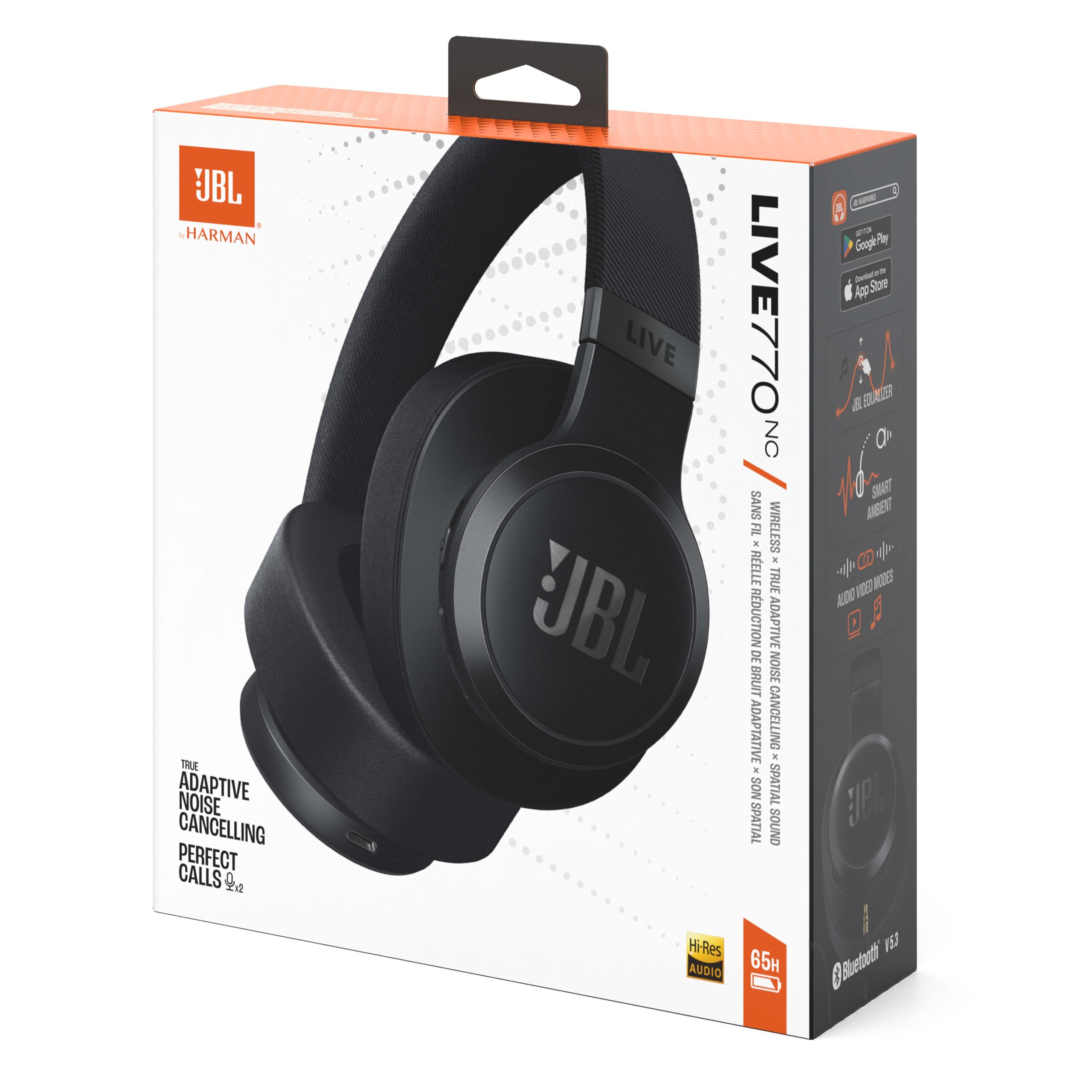 JBL Live 770 NC Wireless Over-Ear Headphones with Noise-Cancelling Technology and 65-Hour Battery Life, Black