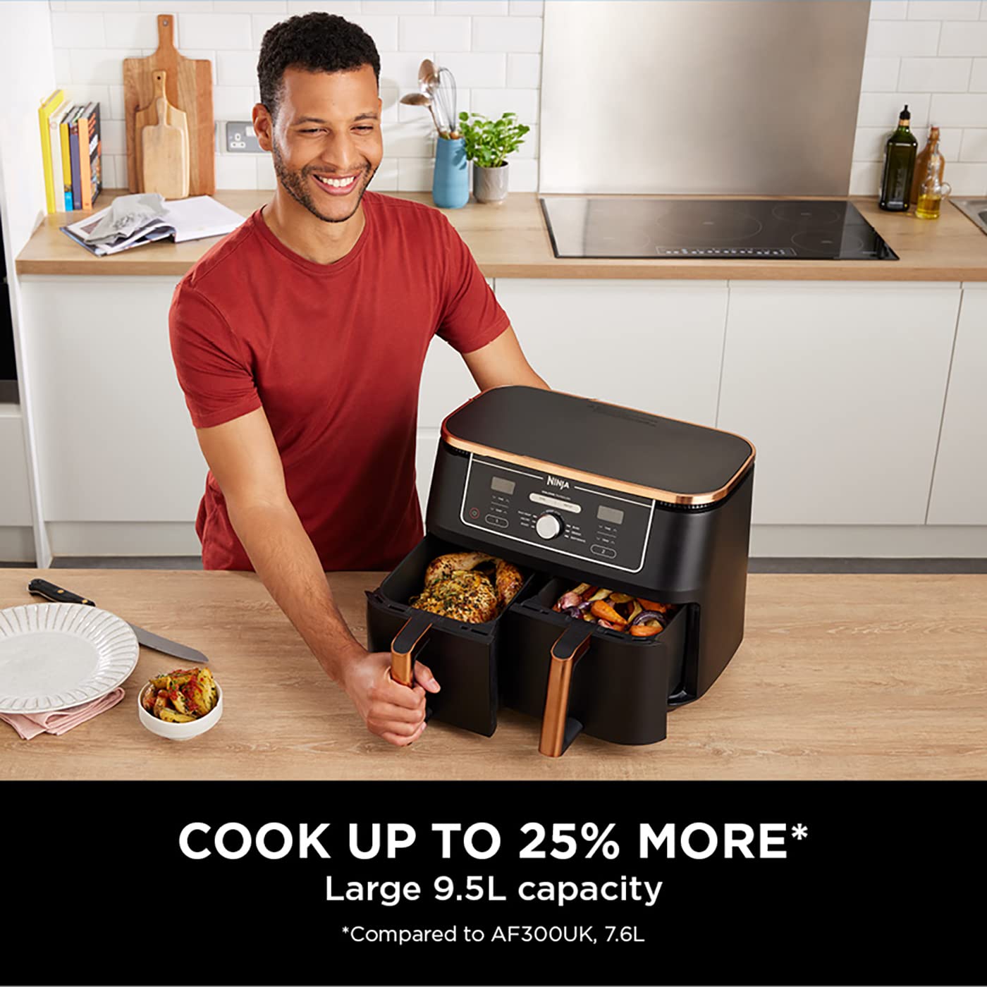 Ninja Foodi MAX Dual Zone Air Fryer, Amazon Exclusive, Tongs, 2 Drawers, 9.5L