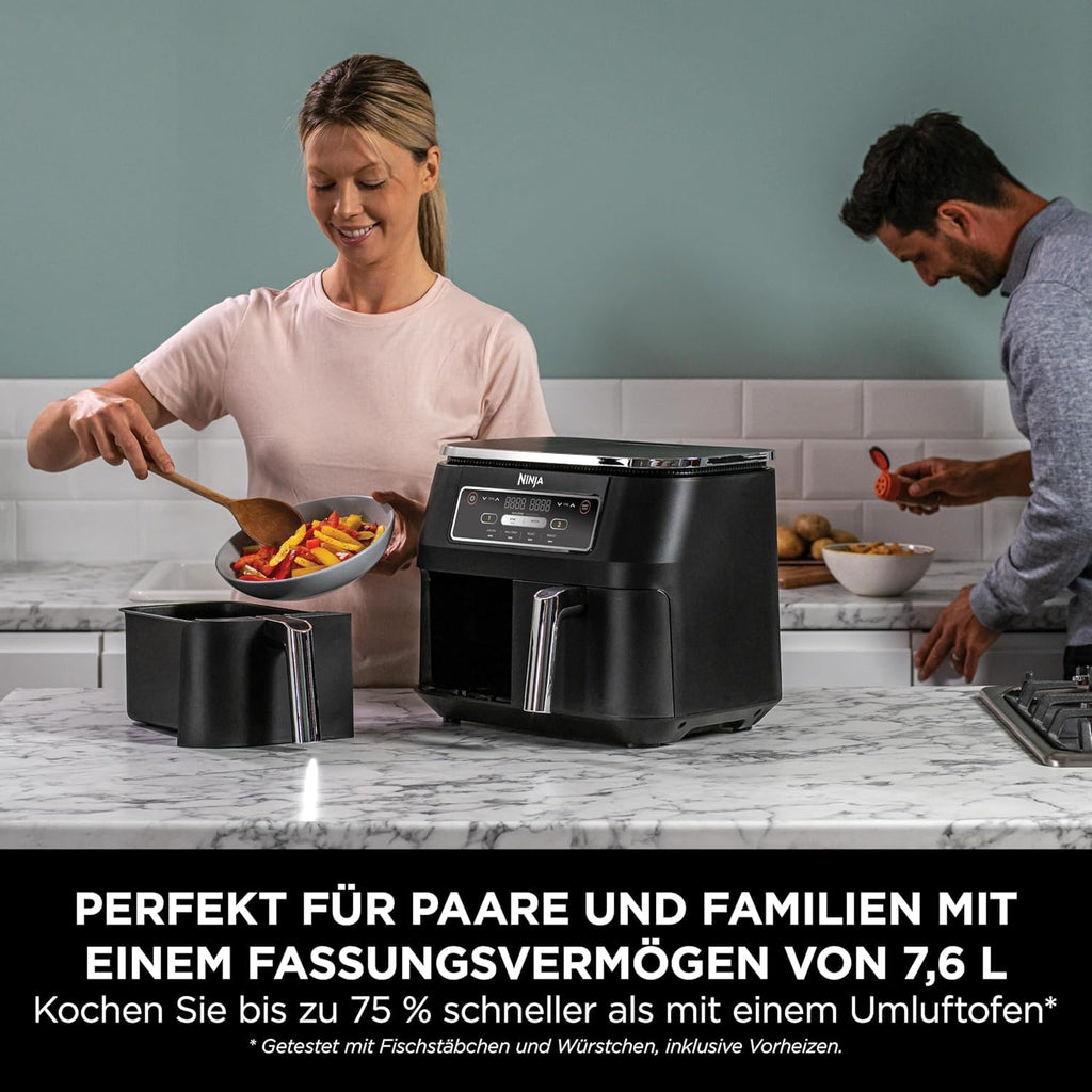 Ninja Foodi Dual Zone Digital Air Fryer, 2 Drawers, 7.6 L, 4-in-1, Used No Oil, Airfry, Max Crisp
