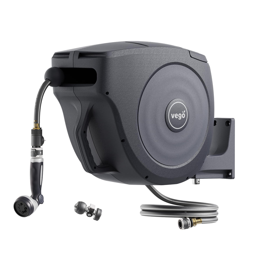 Garden Hose Reel Retractable Hi-Flow 50ft Wall Mounted Hose Reel Automatic Rewind, Any Length Lock