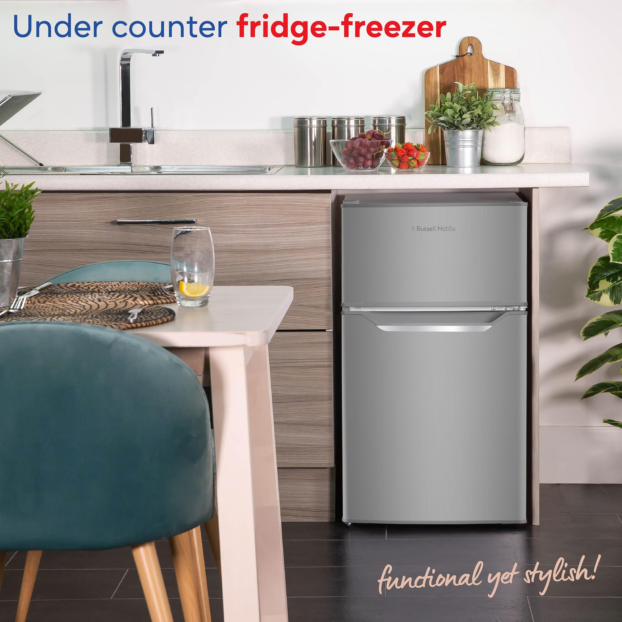 Russell Hobbs Undercounter Fridge Freezer 48cm Wide 85 Litre Total Capacity 61L/24L, LED Light