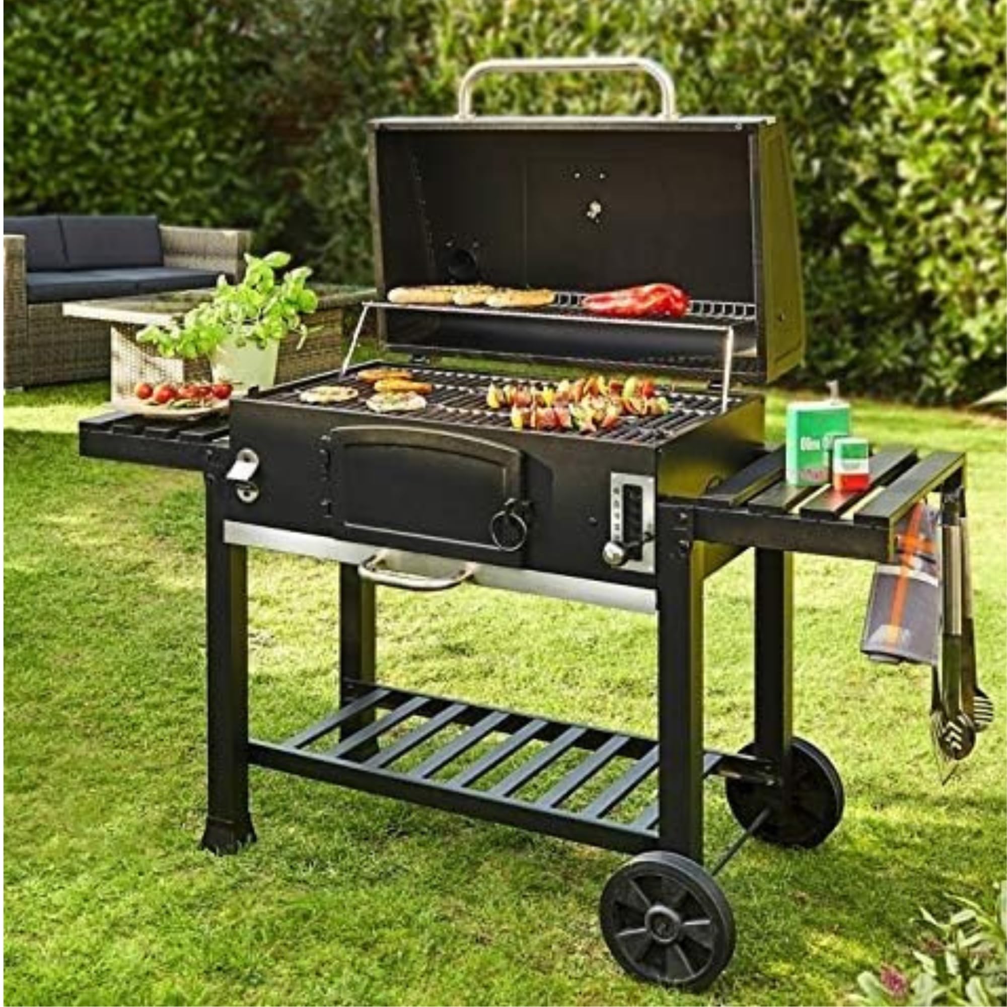 CosmoGrill Outdoor XXL Smoker Barbecue Charcoal Portable BBQ Grill | Lid Cover