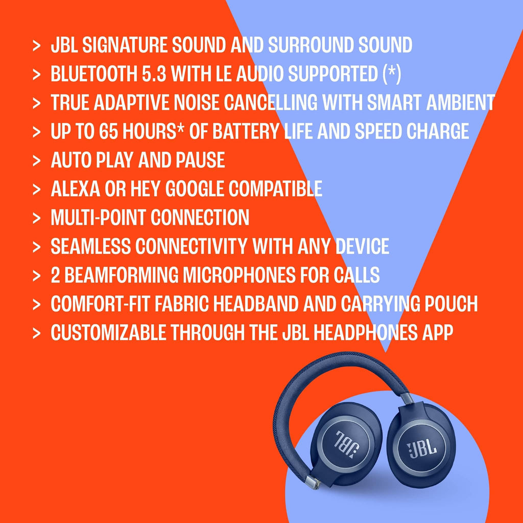 JBL Live 770 NC Wireless Over-Ear Headphones with Noise-Cancelling Technology and 65-Hour Battery Life, Black
