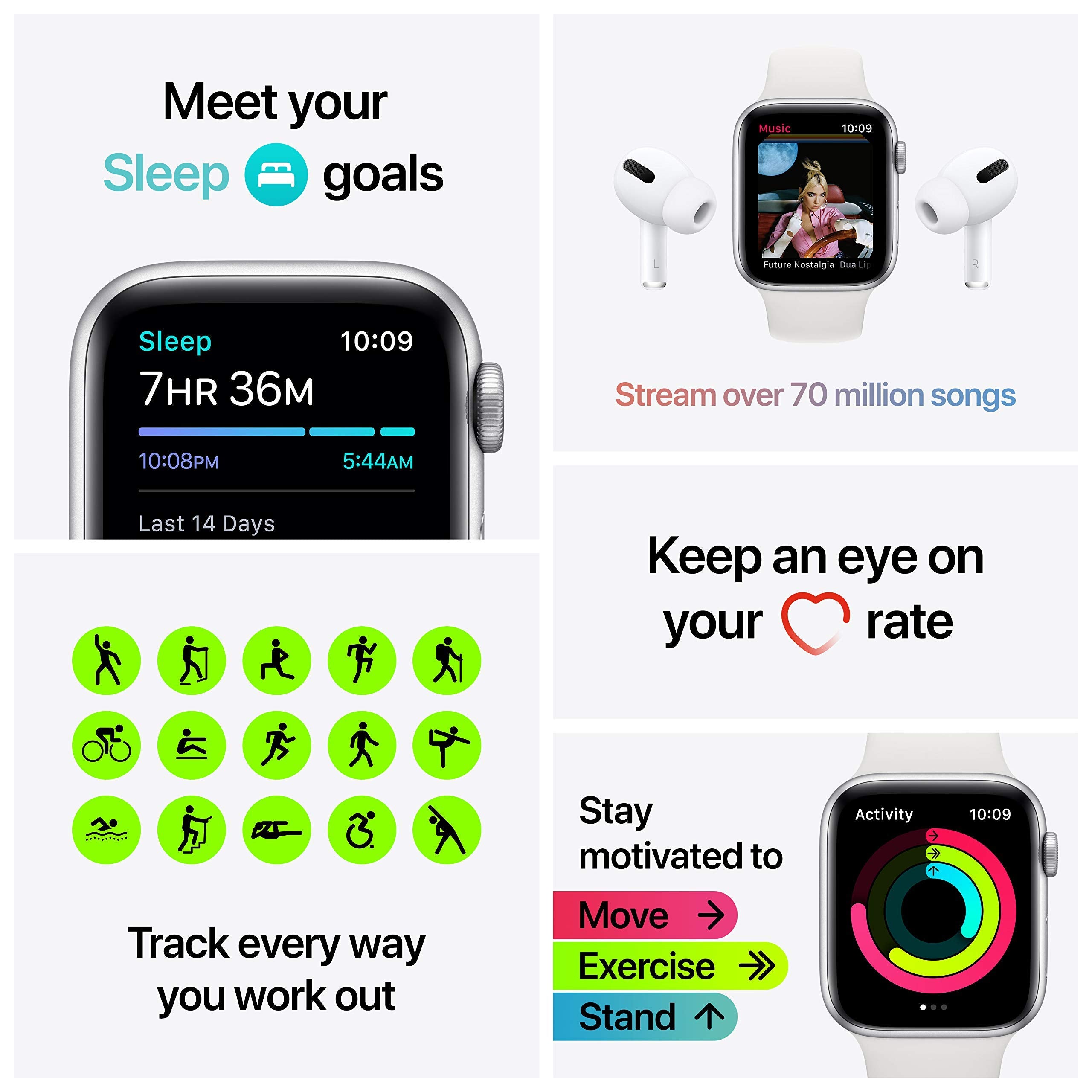 Apple Watch SE 2020 (GPS, 44MM) Space Grey Aluminium Case with Black Sport Band