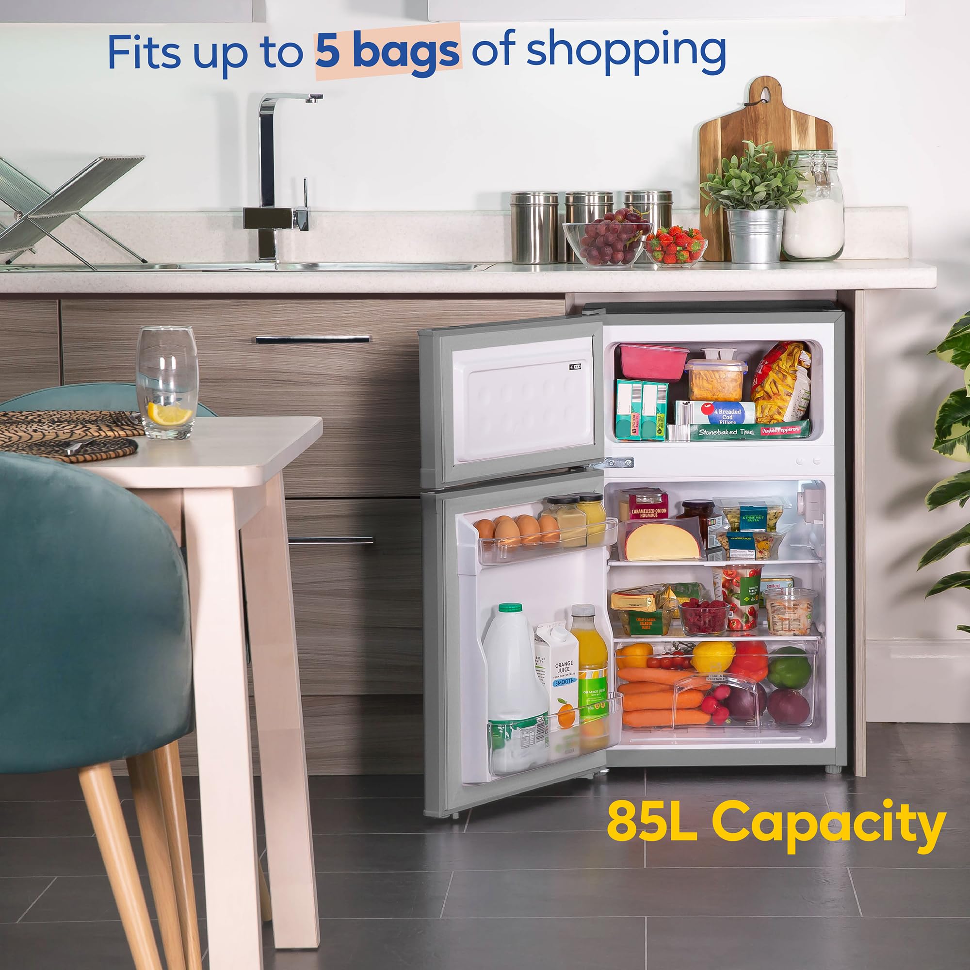 Russell Hobbs Undercounter Fridge Freezer 48cm Wide 85 Litre Total Capacity 61L/24L, LED Light