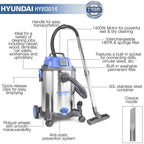 HYUNDAI Wet and Dry Vacuum Cleaner 30L, 1400W, Industrial Vacuum Cleaner