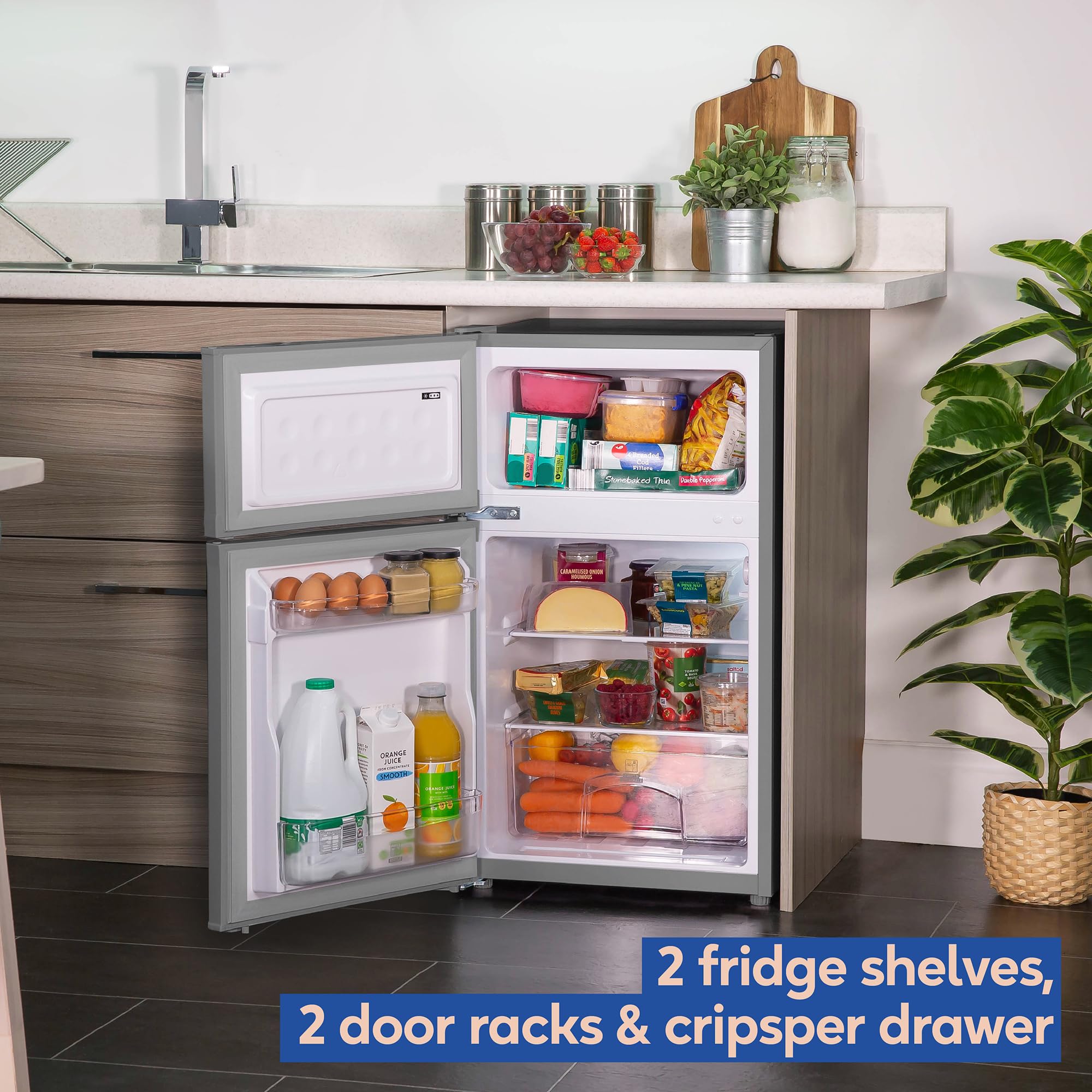 Russell Hobbs Undercounter Fridge Freezer 48cm Wide 85 Litre Total Capacity 61L/24L, LED Light