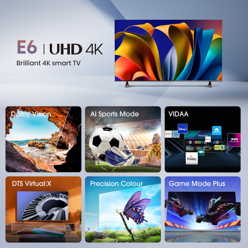 Hisense 43 Inch 4K Smart TV 43E6NTUK - Dolby Vision, Game Mode PLUS