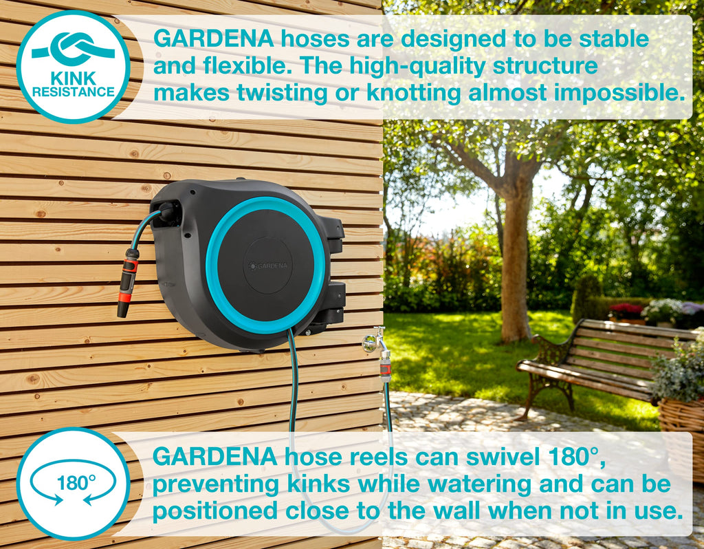 GARDENA (18630) Retractable Garden Hose Reel 115' ft, Wall Mounted