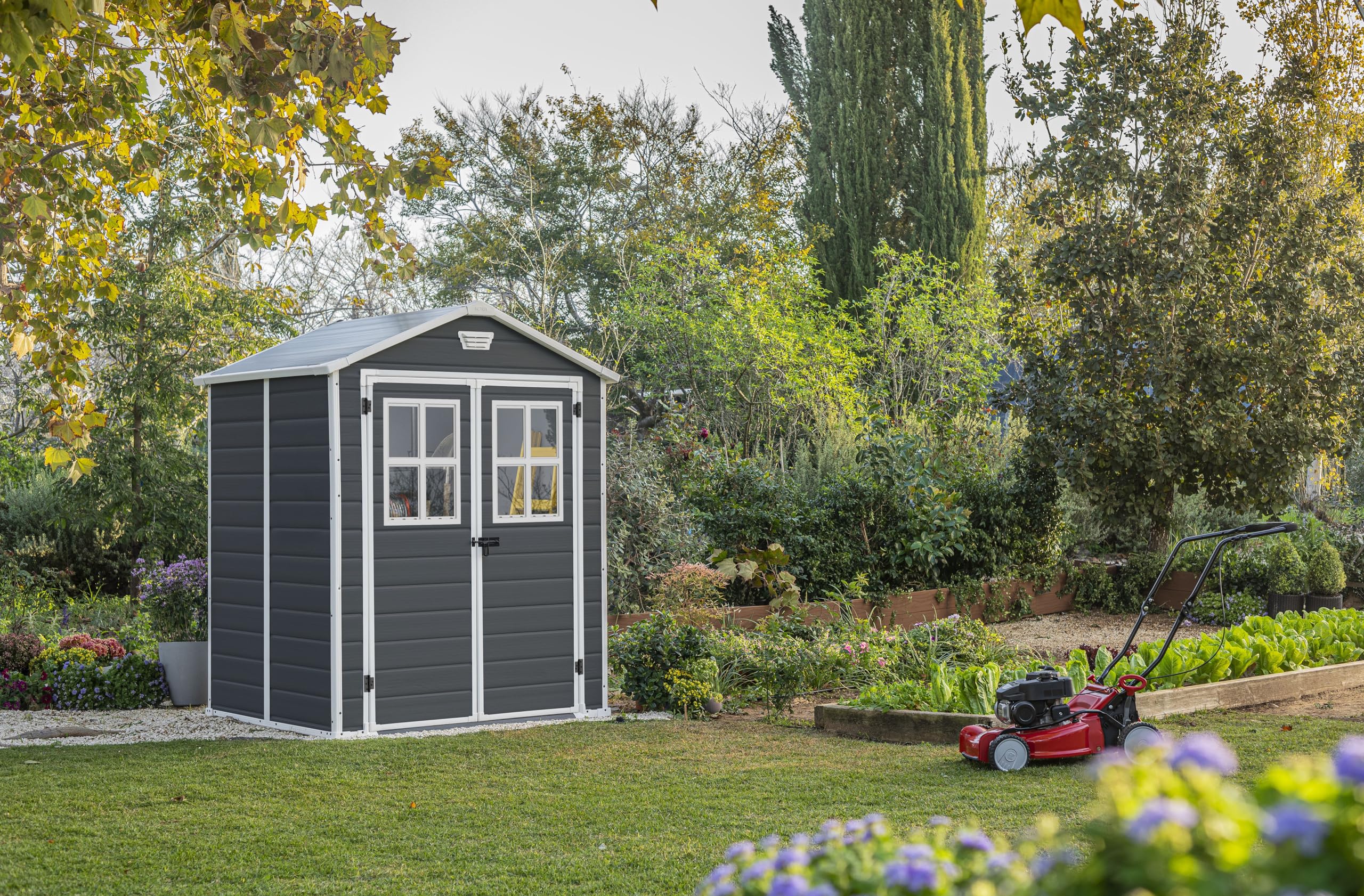 KETER 12-938205 Chalet and Garden Shed Premium Resin 65Dd Ant, Anthracite, 185 x 152 x 226 cm